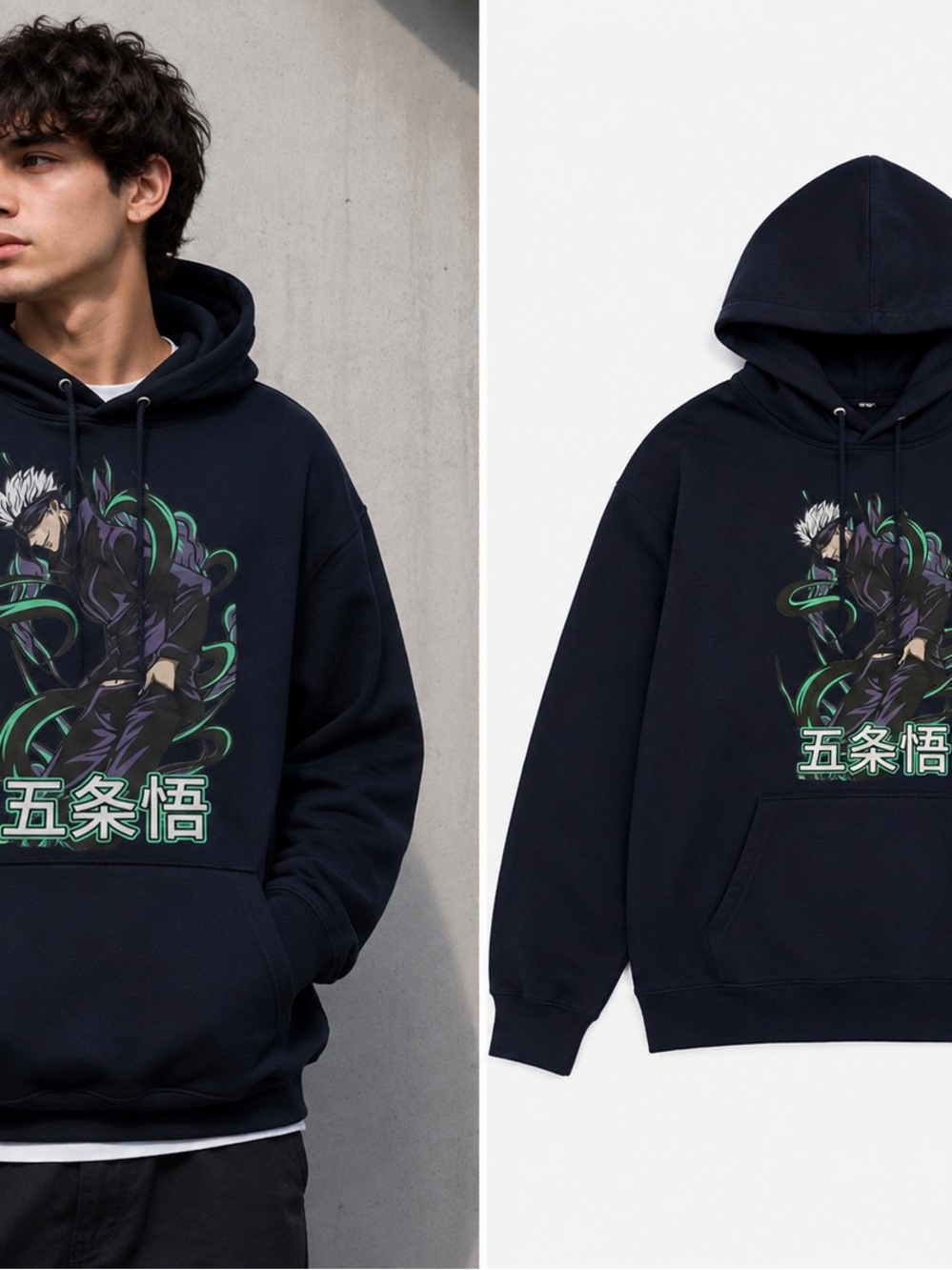 Satoru Gojo Jujutsu Kaisen Anime Hoodie Black 50/50 Cotton Polyester Size : M